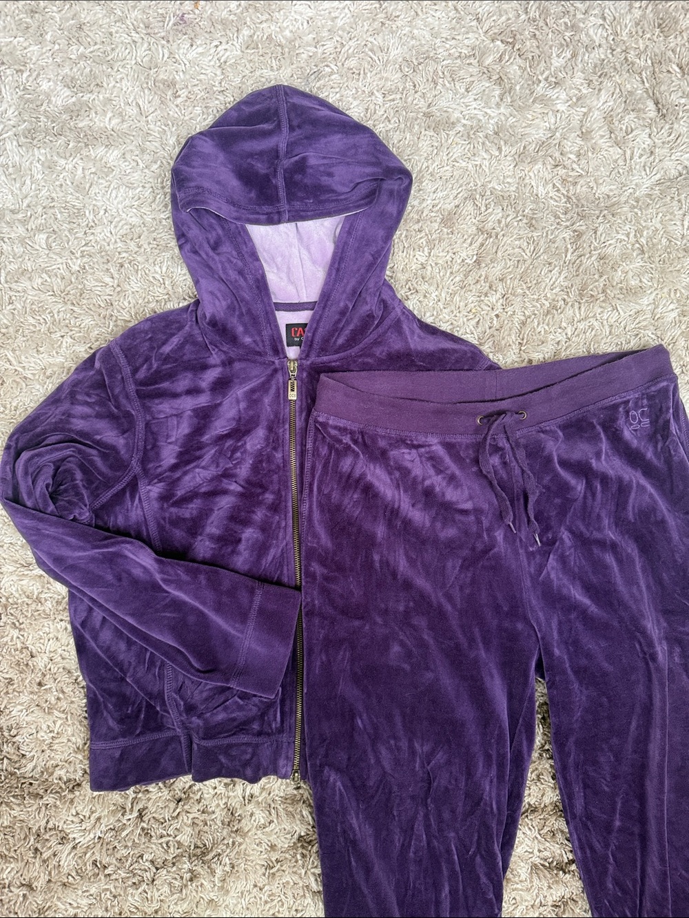 Vintage Eggplant Oleg Cassini Velour Hooded Tracksuit Sz PL